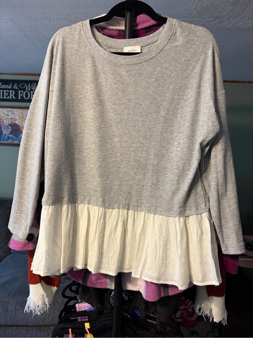 Everly Gray Sweatshirt with Cream Ruffle Hem